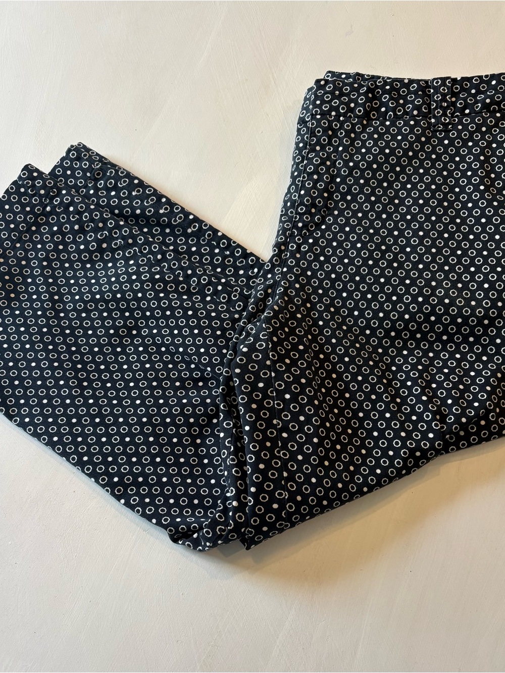 Merona Black Ankle Pants with White Dot and Hex Print Size 12